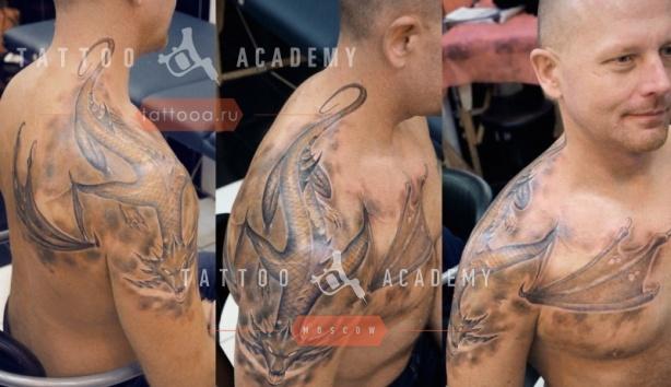 Мужские татуировки дракона на плече (107 фото)