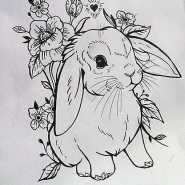 Эскиз тату кролик в цветах